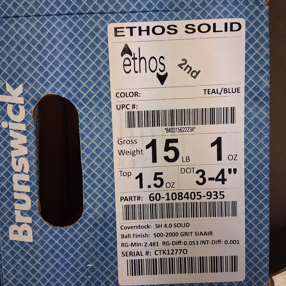Brunswick Ethos Solid BOWLING BALL 15 lb. NEW IN BOX #277