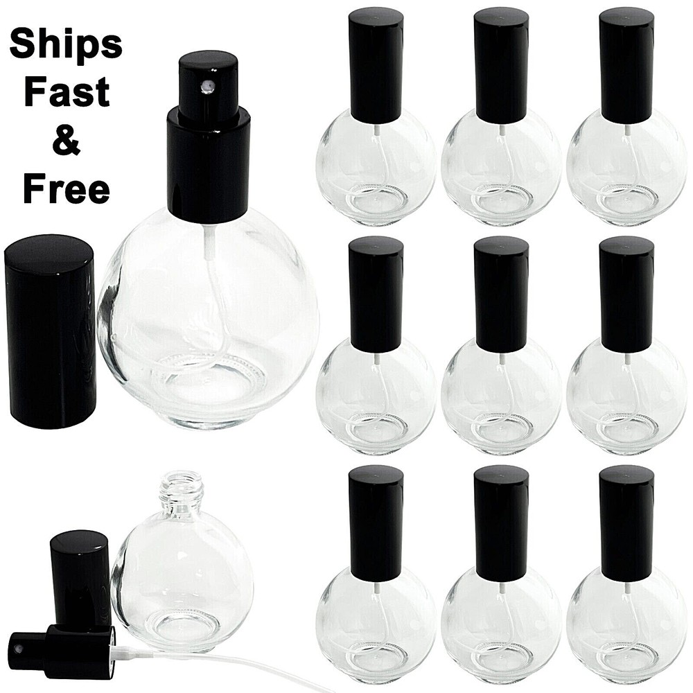 75ml 2.5 oz empty sphere glass perfume bottles black atomizer refillable decant