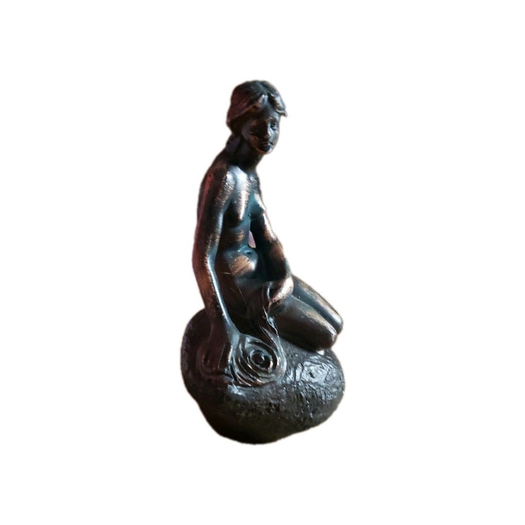 Danish Mermaid Brass Bronze 4" Sculpture Figurine Paper Weight Denmark Vintage