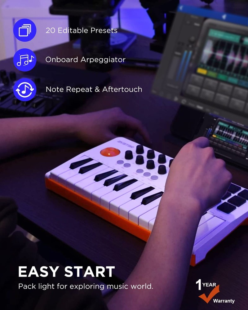 25Key USB MIDI Keyboard Controller with Bluetooth and OLED Screen for Music