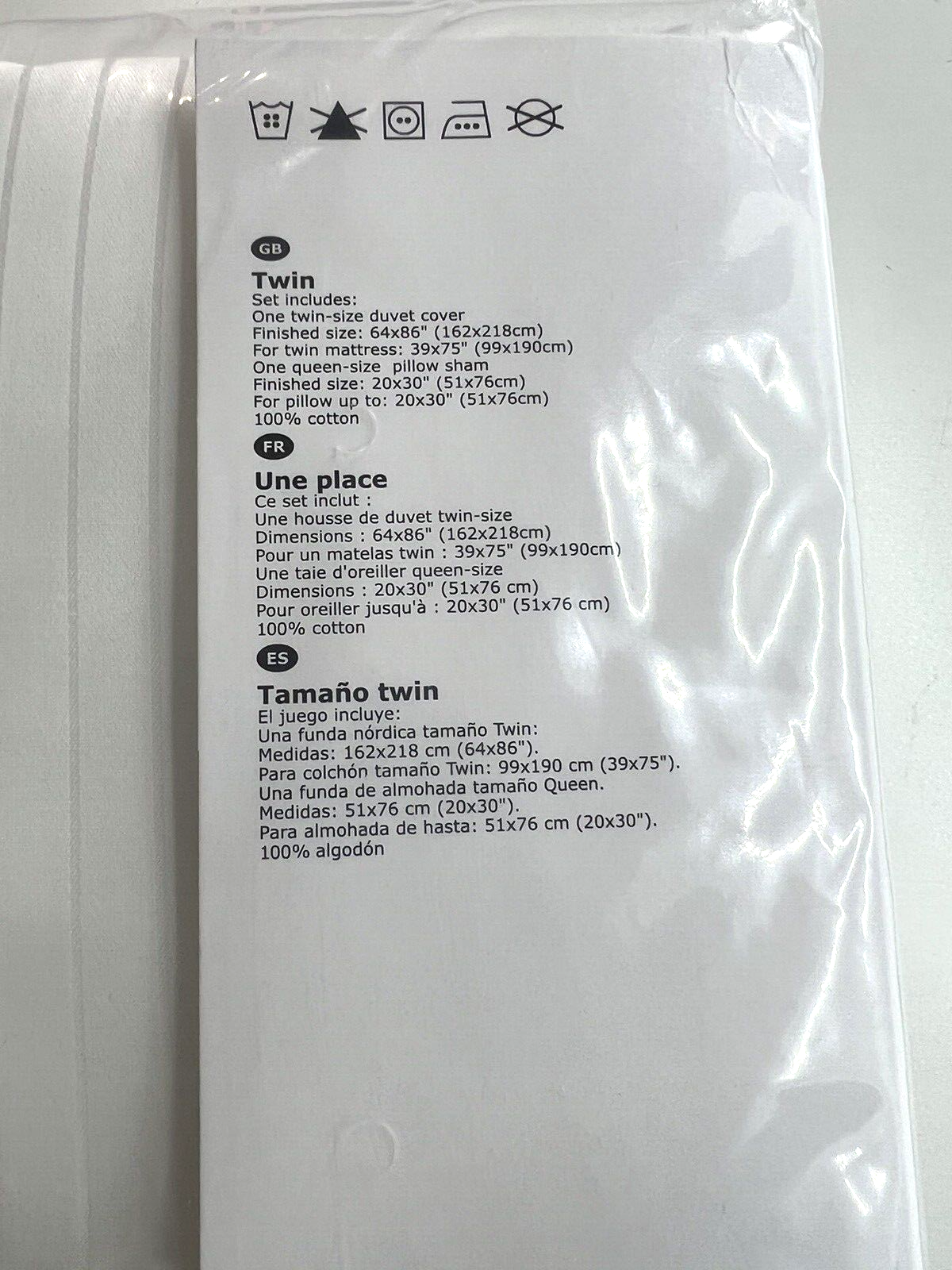 New Ikea Hastskrappa Twin Duvet cover and pillowcase, white 600 Thread count