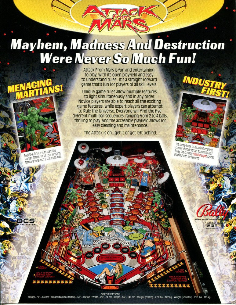 Attack From Mars Bally 1995 Pinball Flyer / Brochure / Ad - Mint