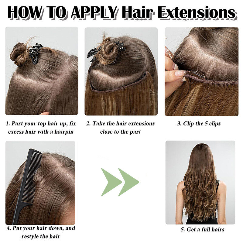 REAL Remy V-shaped Clip In 100% Human Hair Extensions One Piece 3/4 Full Head