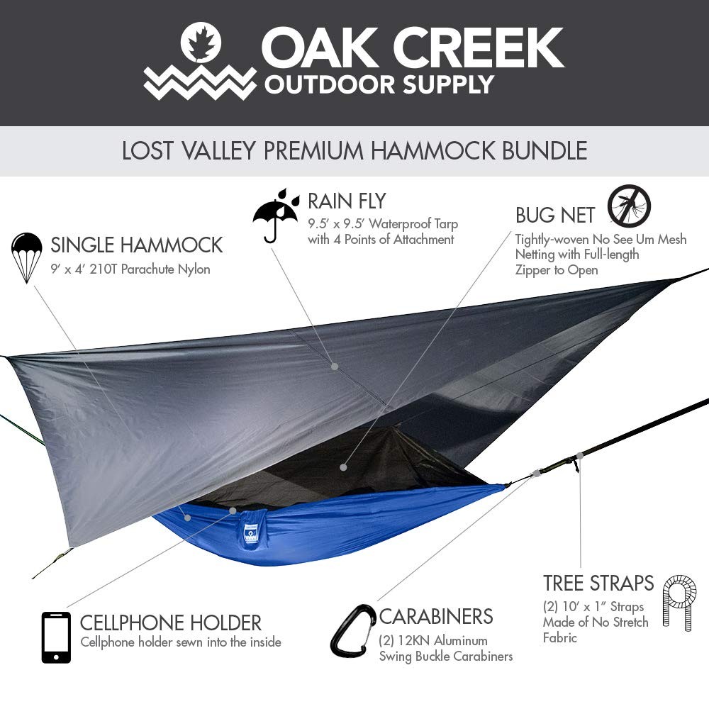 Oak Creek Lost Valley Camping Hammock. Bundle Includes Single, Blue and Gray