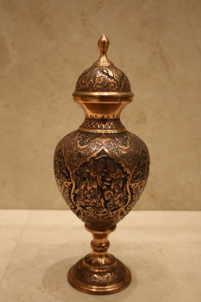 Antique luxury copper vase handmade needle engraving  middle eastern