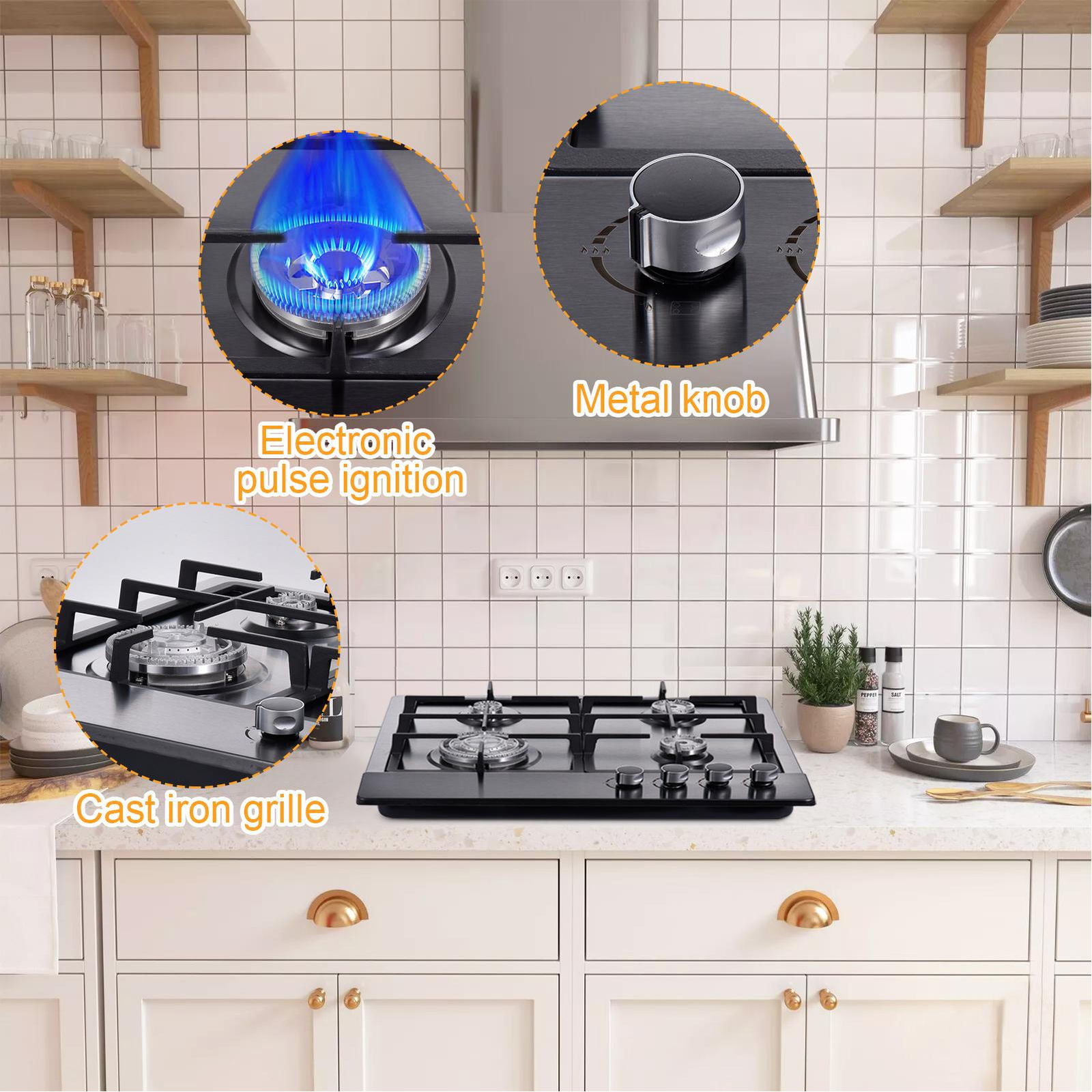 Gas Stove 4 Burner Propane Stove Portable Auto Ignition Gas Cooktop LPG BBQ Camp