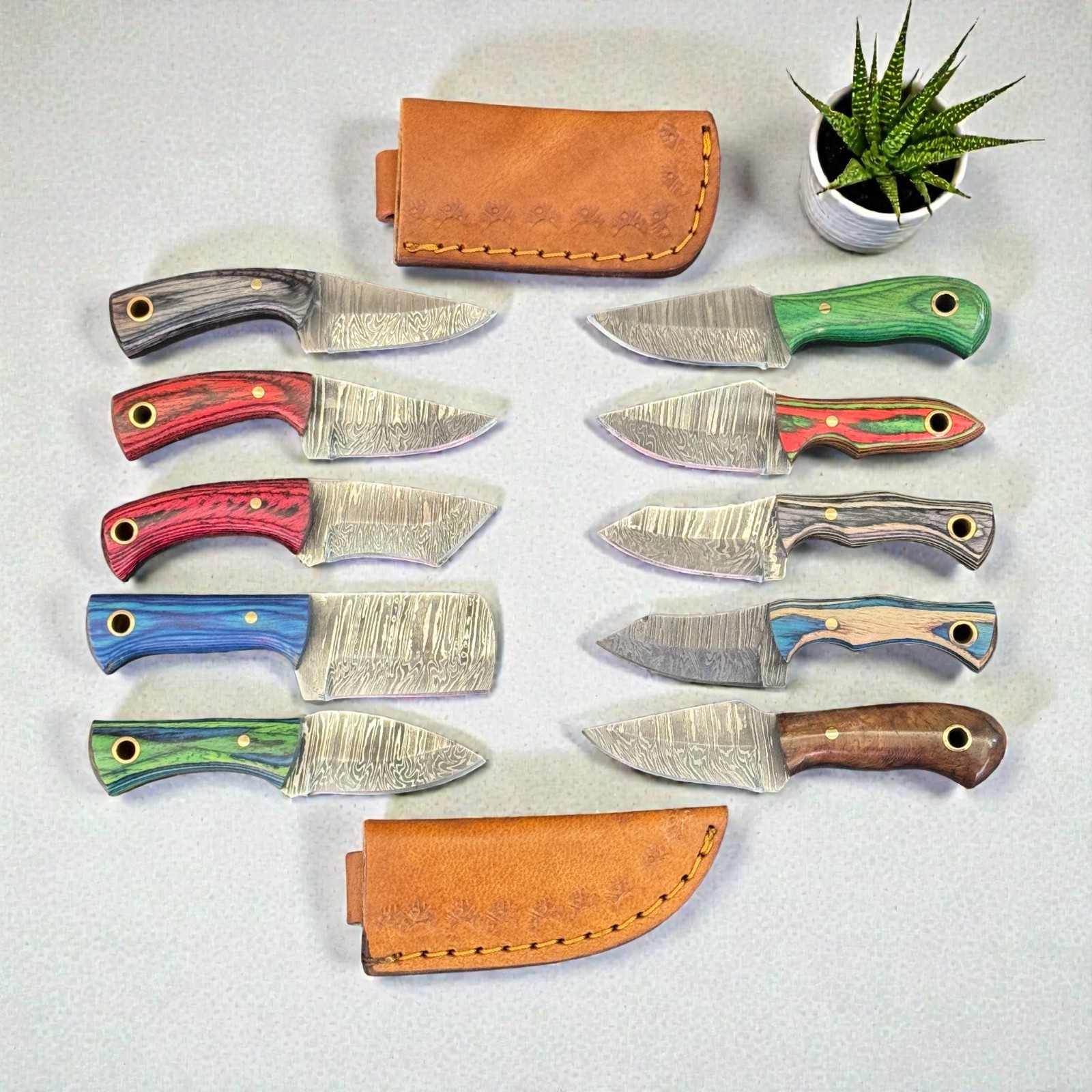 Hunting Knives | Lot of 10 | Damascus Steel | Pakka Wood Handle | D1211