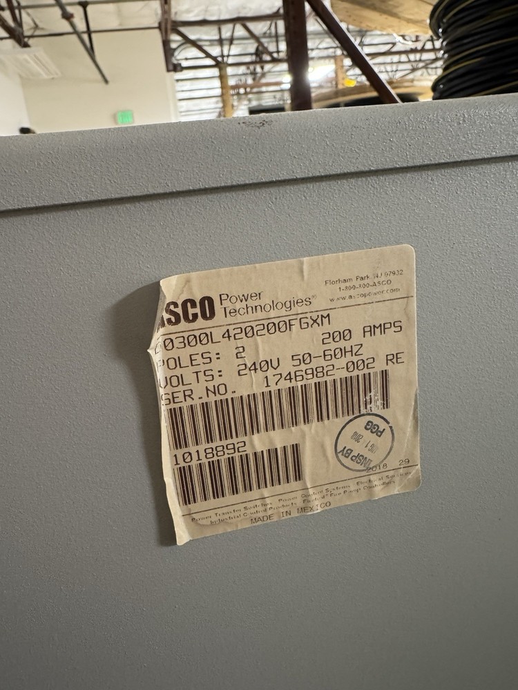 ASCO 200A Power Transfer Switch With Generator Plug