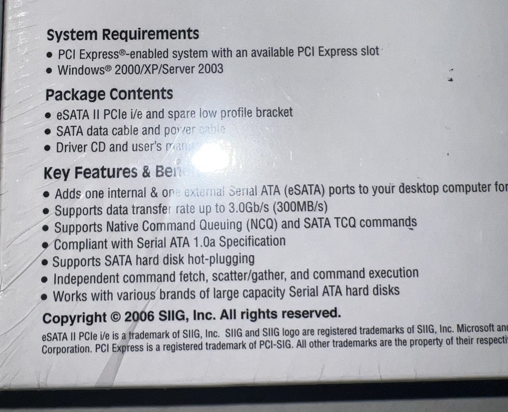 SIIG e SATA II PCIe i/e Adapter Interface Cards PCI Express Desktops SEALED