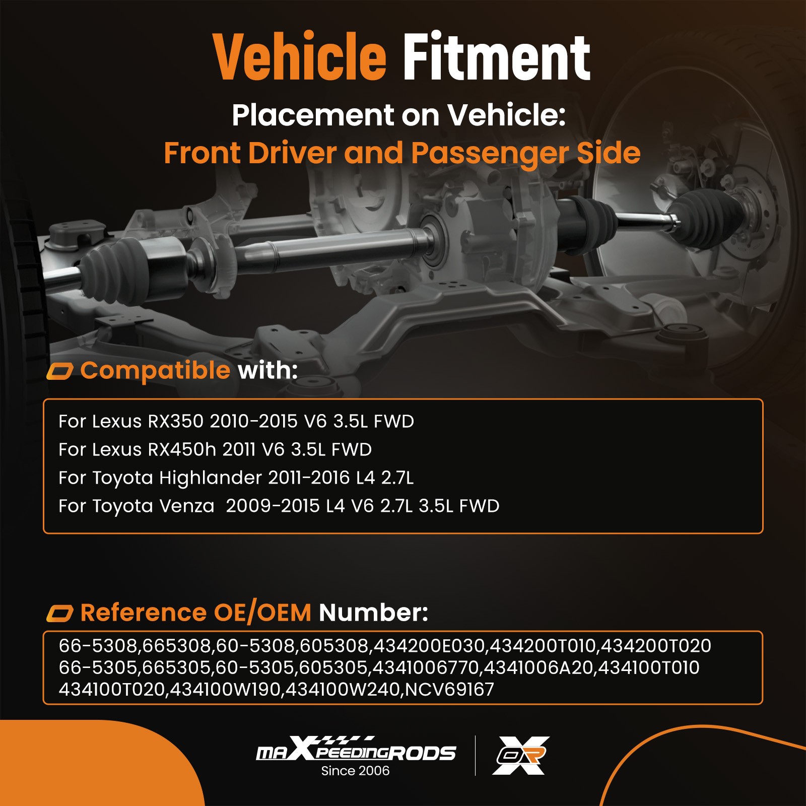 2pcs for Toyota Venza 2009-2015 L4 2.7L Front Left & Right FWD CV Axle Assembly