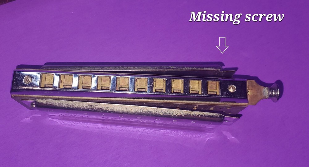 Vintage WM. Kratt Co. Super 40 Chromatic Harmonica with Case! Missing one screw.