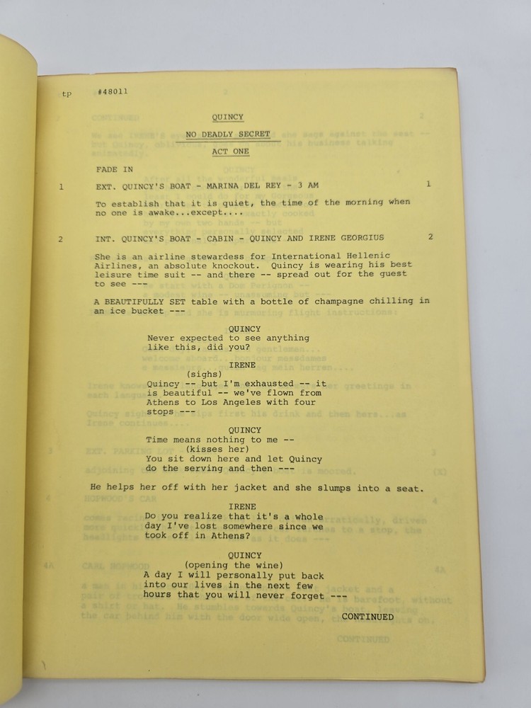 QUINCY, M.E. / Wallace Ware 1977 TV Script, Jack Klugman "No Deadly Secret"