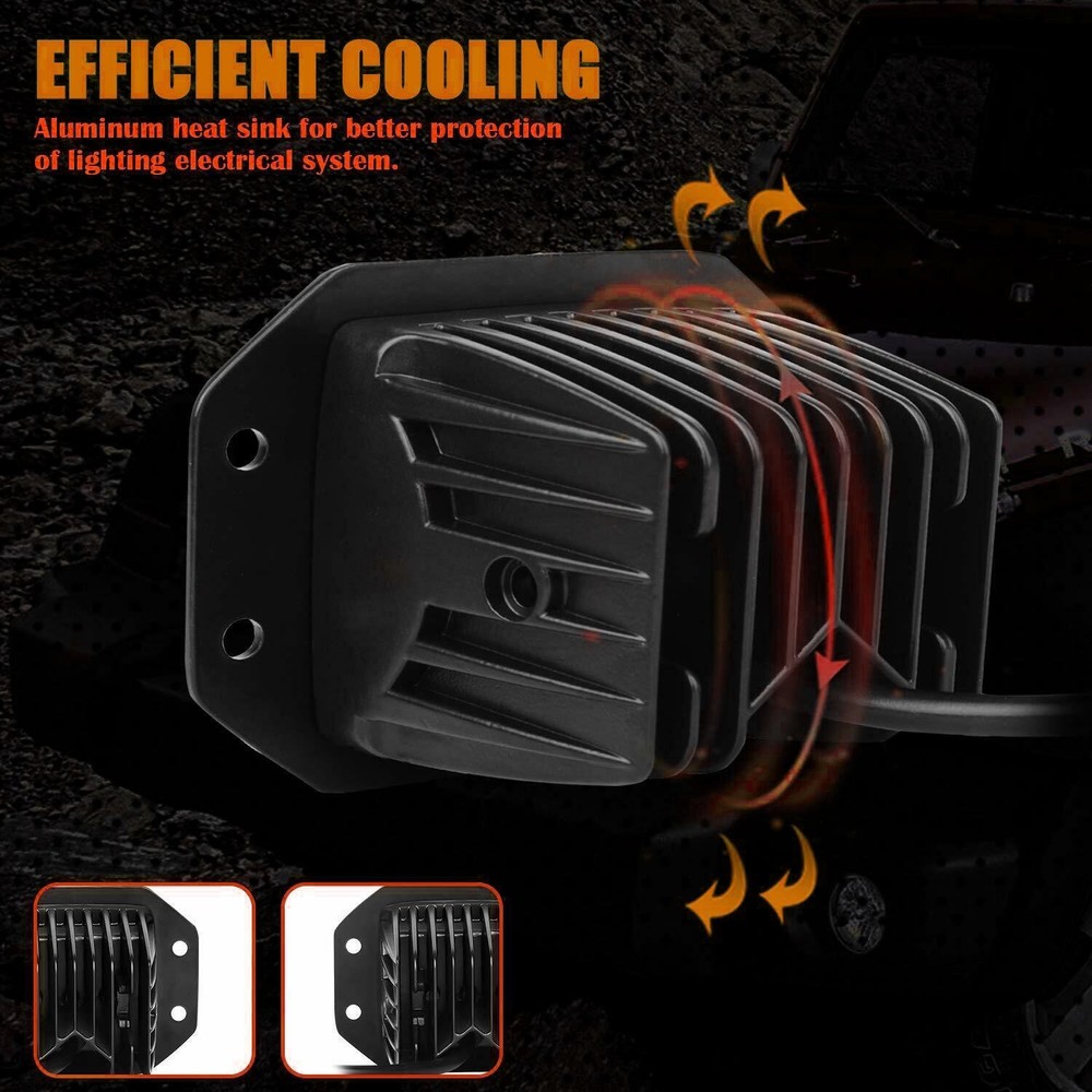4x 5" Flush Mount LED Work Lights Cube Pods Offroad Driving Backup Reverse+ Wire
