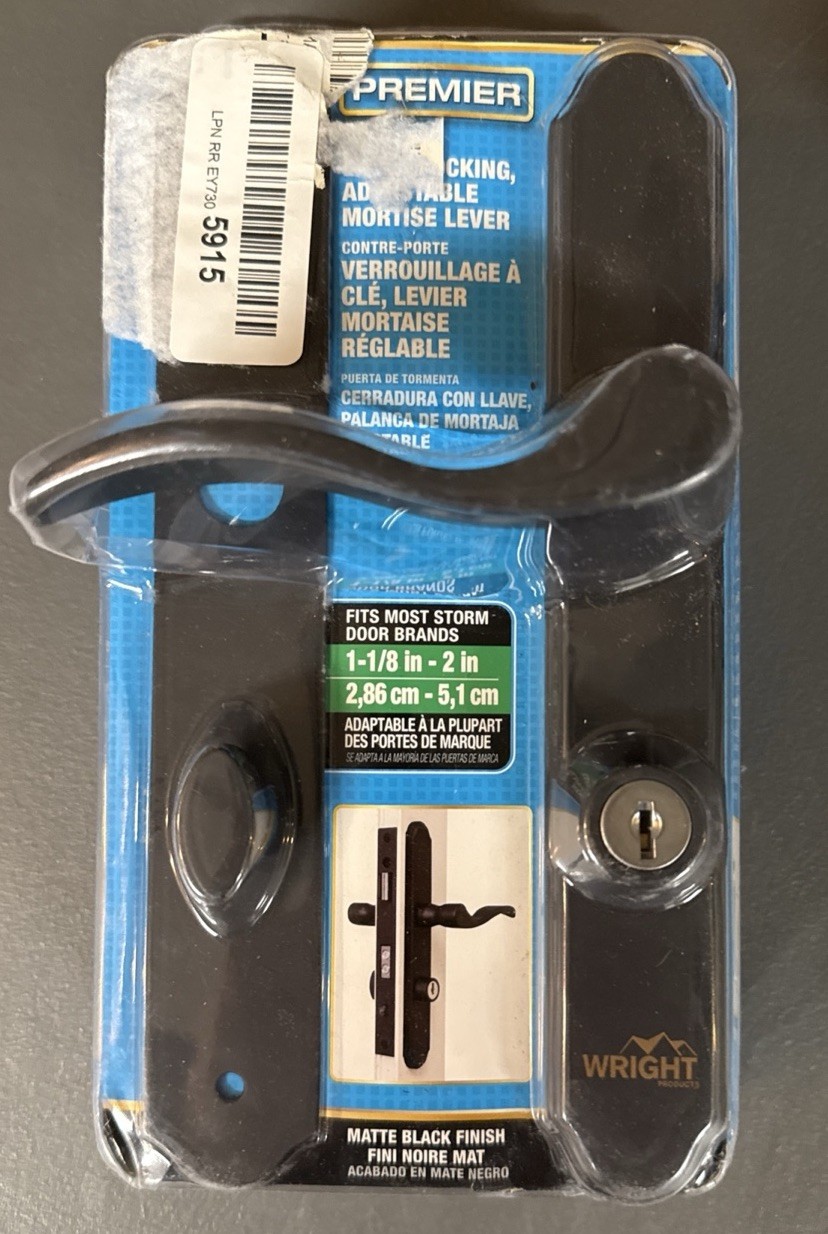 Wright Premier VMT115MB Storm Screen Door Keyed Locking Mortise Lever, Black