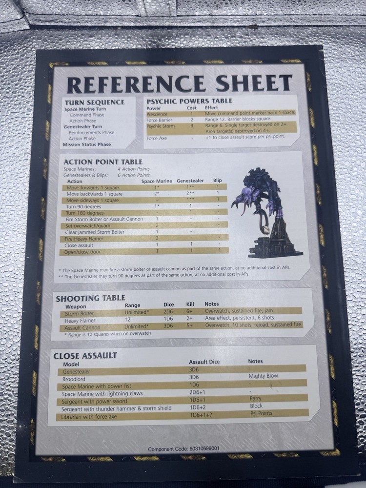 Warhammer 40k Space Hulk Rulebook + Reference Sheet Complete Genestealer Book