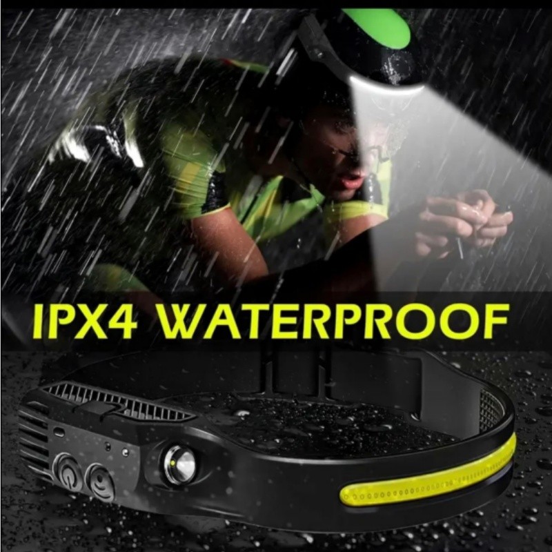 Sensor Headlamp COB LED Head Lamp Flashlight USB Rechargeable Head Torch - 2 Pcs