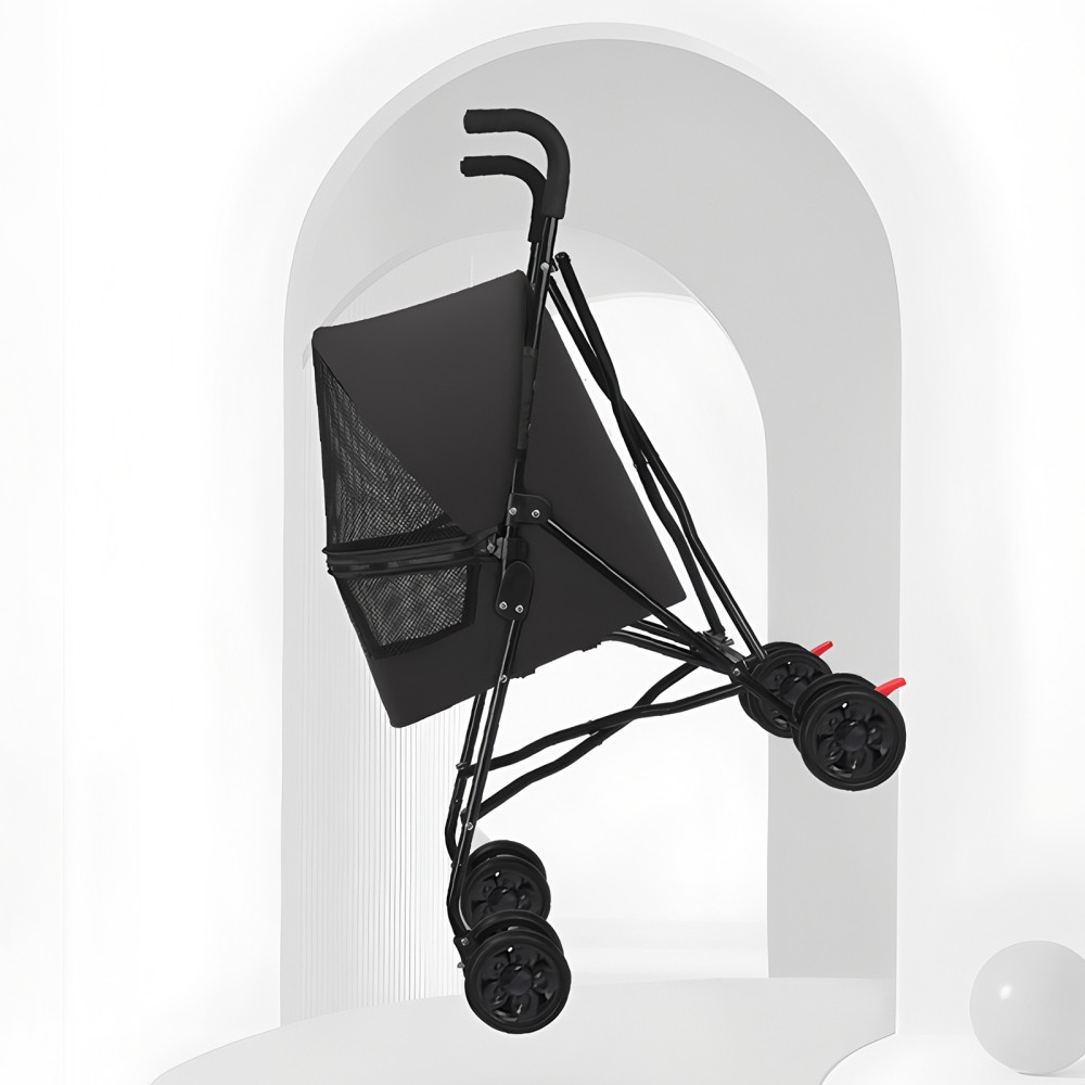 Small Pet Stroller: Foldable, Ventilated, Cup Holder (Black)