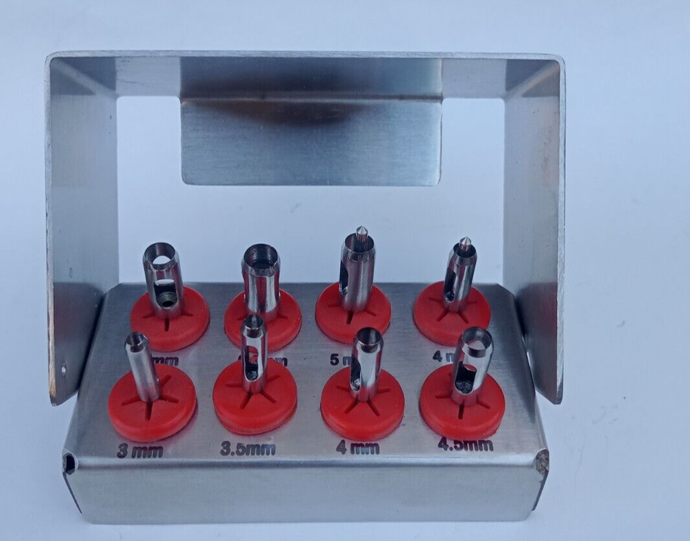 Tissue Punch Drill Kit 8Pcs with Bur Stand – Dental Lab Tools CE