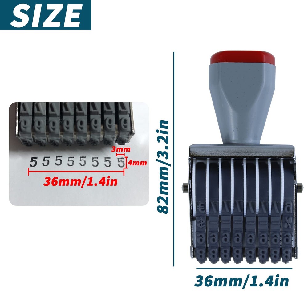 8 Digit Number Roller Stamps - Small Price Date Stamp Personalized Number Sym...