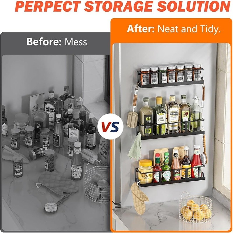 Durable Spice Rack Organizer Kitchen Storage Easy Install Rust Resistant Metal