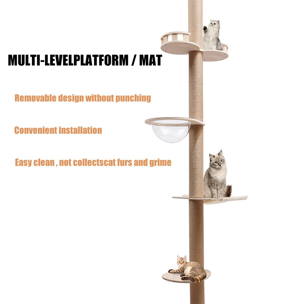 100-104 Inch Adjustable Cat Tree Tower Sisal Rope Scratching Post Multi-Level
