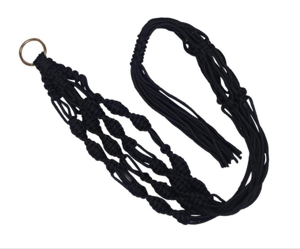 Black Macrame Plant Hanger One Size. Boho retro