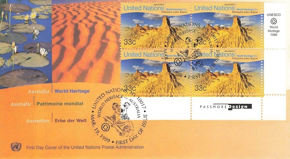 UN #254/5 UNESCO 1999 - UNPA Cachet - Inscription Blocks of 4