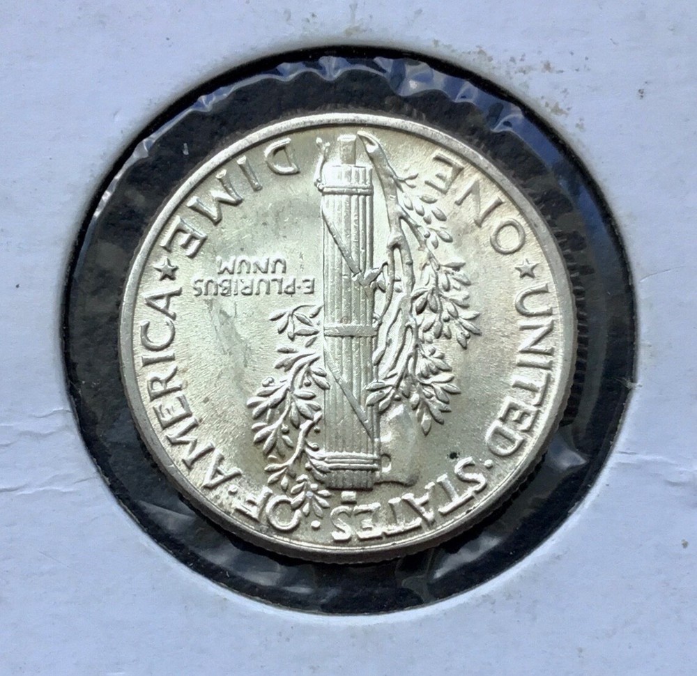 1944 UNCIRCULATED 10c Mercury SILVER Dime coin Reverse Die Clash