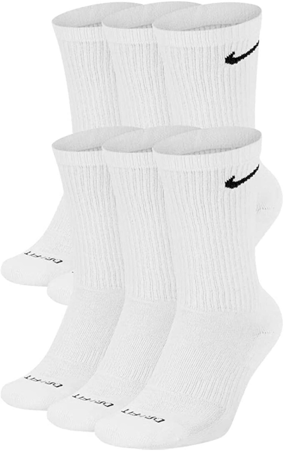 Nike Dri Fit Dry Cushioned Cotton Crew Socks 6 Pairs LARGE WHİTE