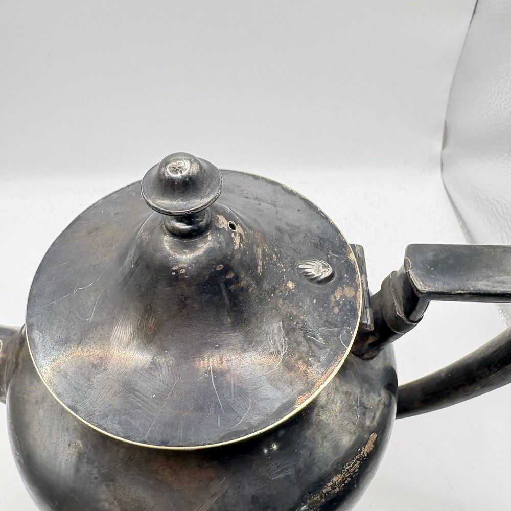 Vintage Silver Plate Footed Teapot Art Deco Style Pedestal Base Angular Handle