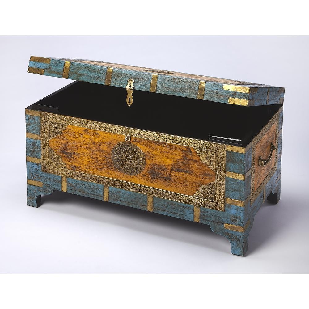 Nador Hand-Painted Brass Inlay Storage Trunk Coffee Table, Assorted