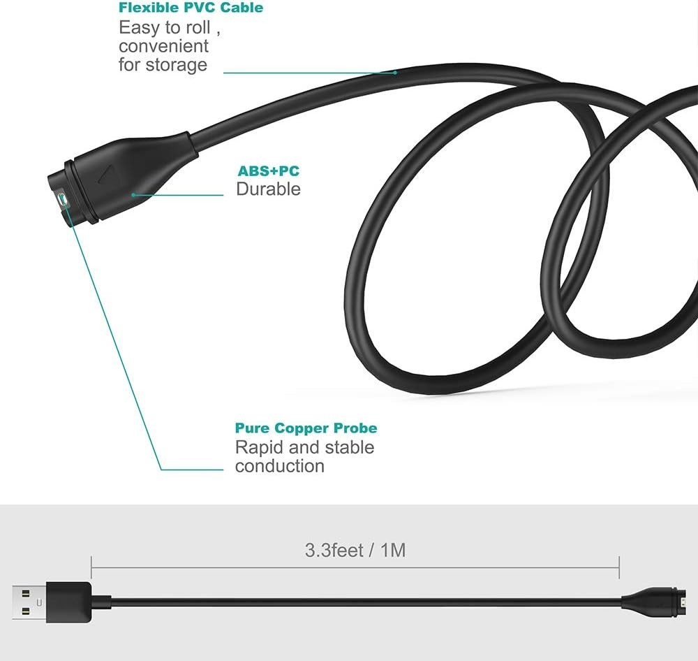Charger Cable Compatible with Garmin Watch - 2 Pack - 1M