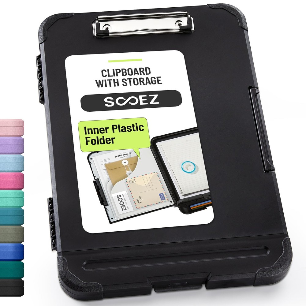 Reinforced Clipboard with Storage, Inner Plastic Folder Attached, Heavy Duty