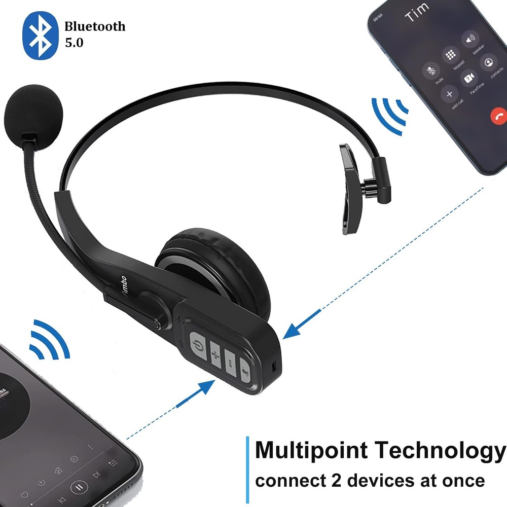 Conambo Trucker Bluetooth Headset 5.0 with Microphone Noise Cancelling Wireless