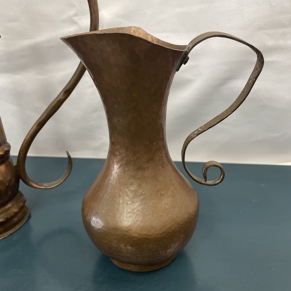 2 vintage, hand-hammered copper pitcher Primitive Rustic Decor