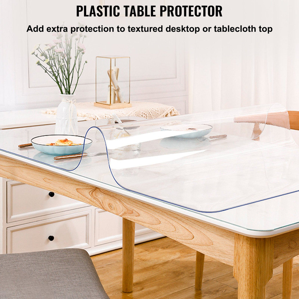 VEVOR Plastic Table Cover, 46"x96"x0.08", Transparent PVC Table Protector, Recta