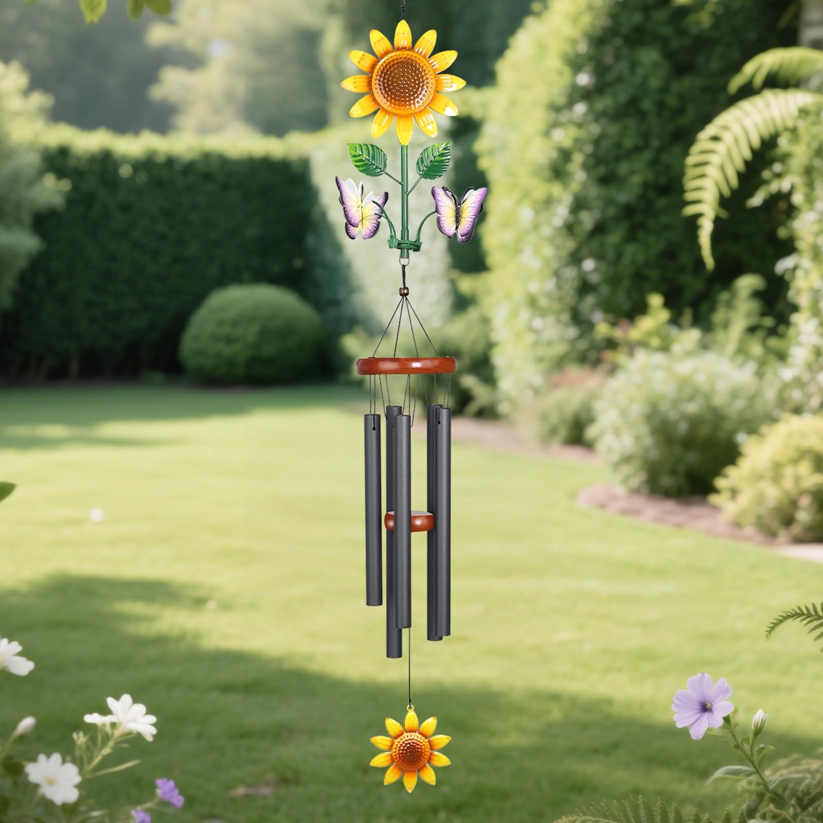 Best Sunflower Wind Chimes with Spinning Butterflies for Outside Hanging Garden