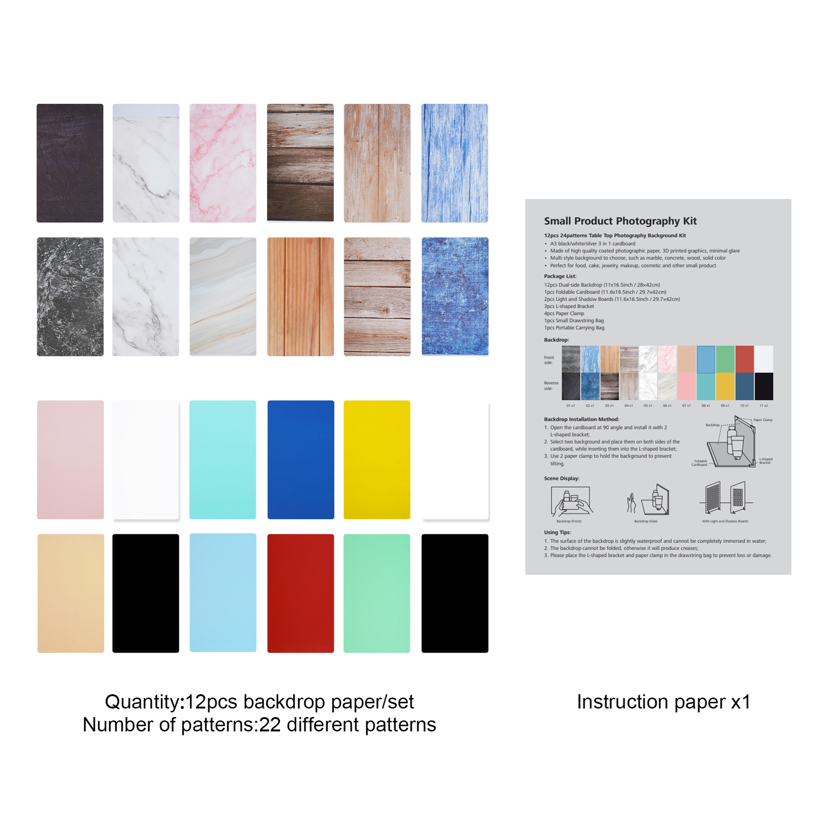 12Pcs Photography Background Paper Photo Backdrop Board Table Top Small Product