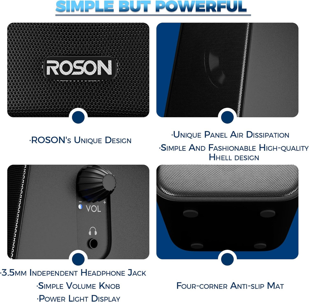 ROSON Computer Speaker, Compact Size Speaker with Headphone Jack, Enhanced Bass