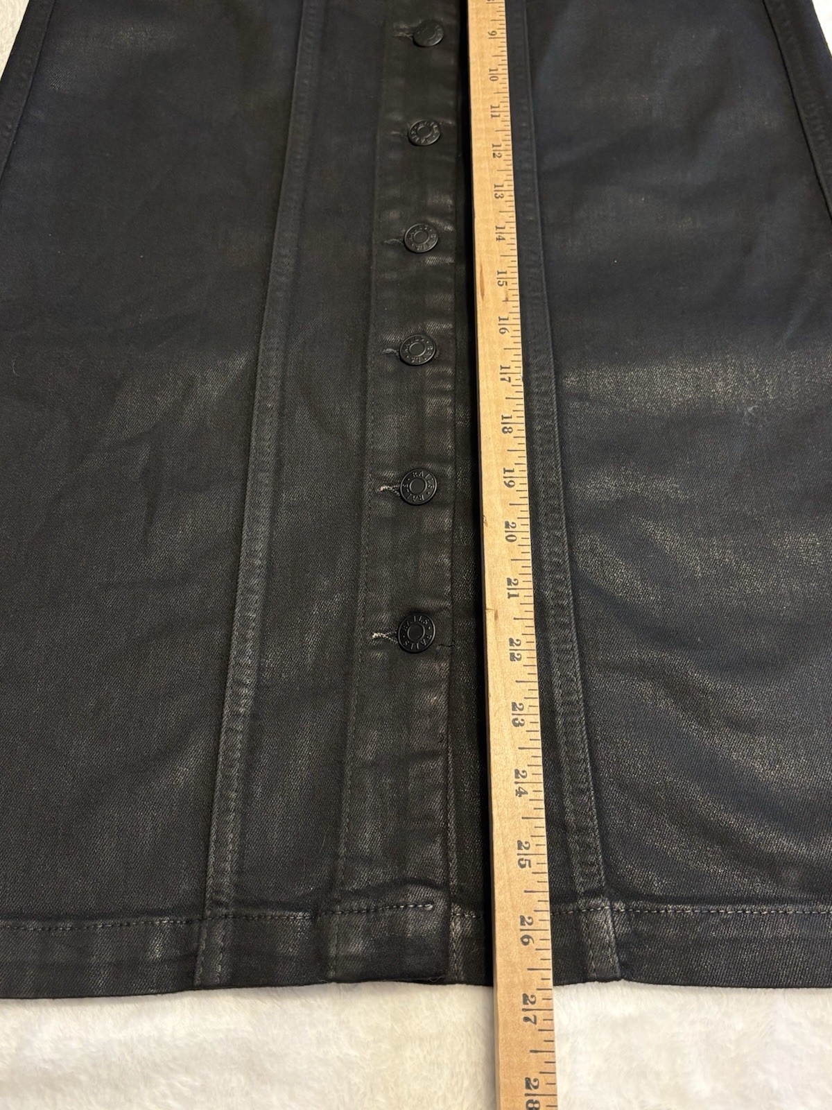 Rails Coated Denim Button Front Midi Skirt Black Leather Look High Waist Size 26