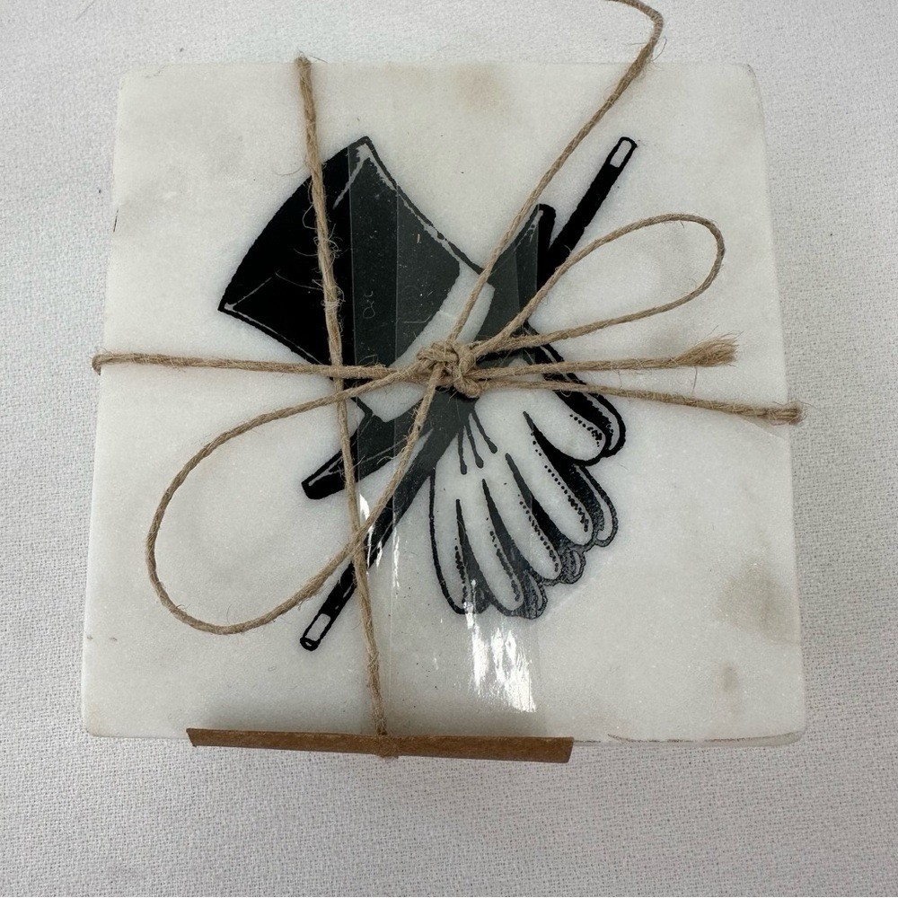 Jodhpuri White Marble Coaster Set Magic Hat With Gloves