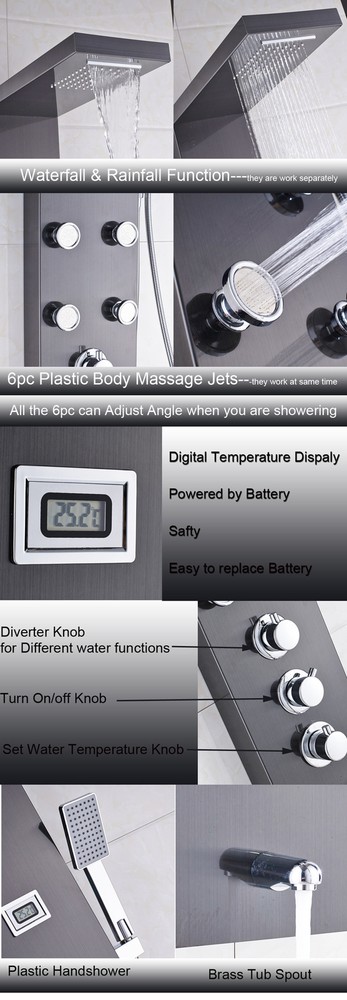 Bathroom Digital Screen Rain Shower Panel Column Massage Sprayer Faucet Units