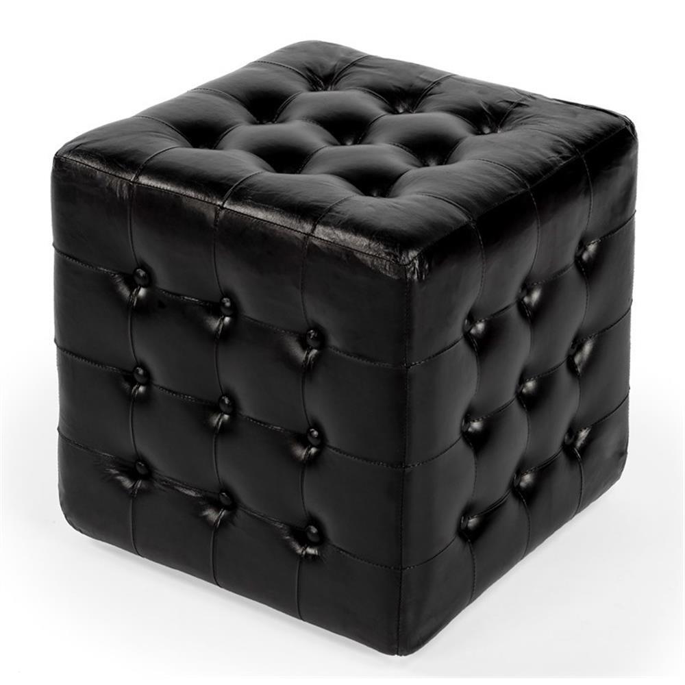 Beaumont Lane Black Leather Ottoman