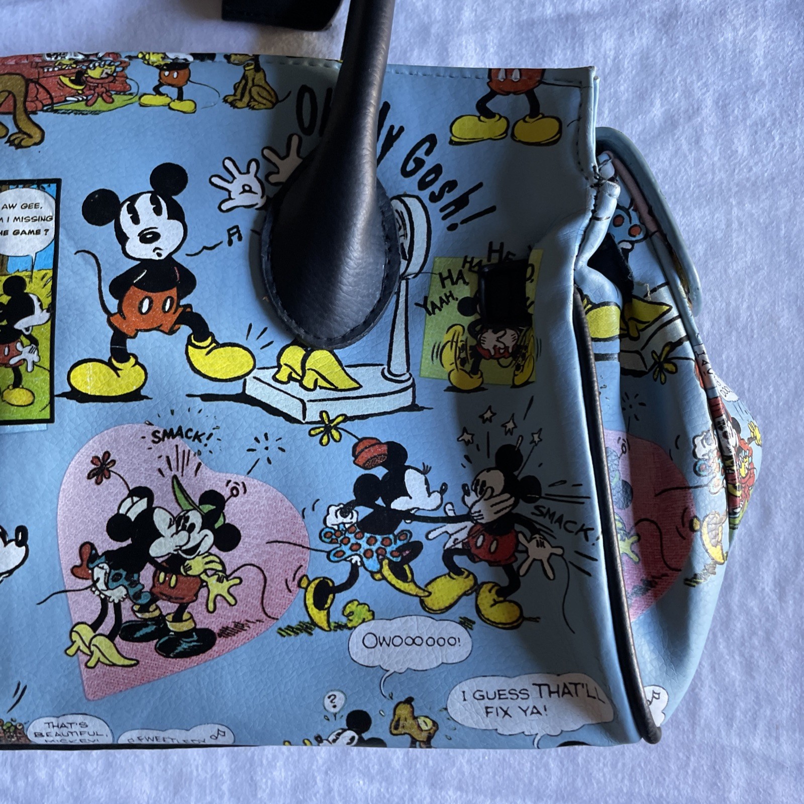 Disney Minnie & Mickey Mouse Lock & Key Satchel Purse Handbag Cartoon Comic Blue