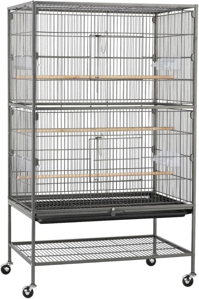 Wrought Iron Flight Parrot Bird Cage with Rolling Stand for Multiple Parakeets