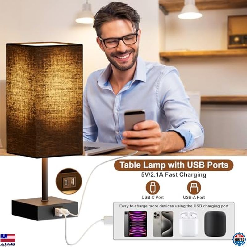 Sailstar 3-Way Dimmable Touch Table Lamp - Compact Black Bedside Lamp with USB