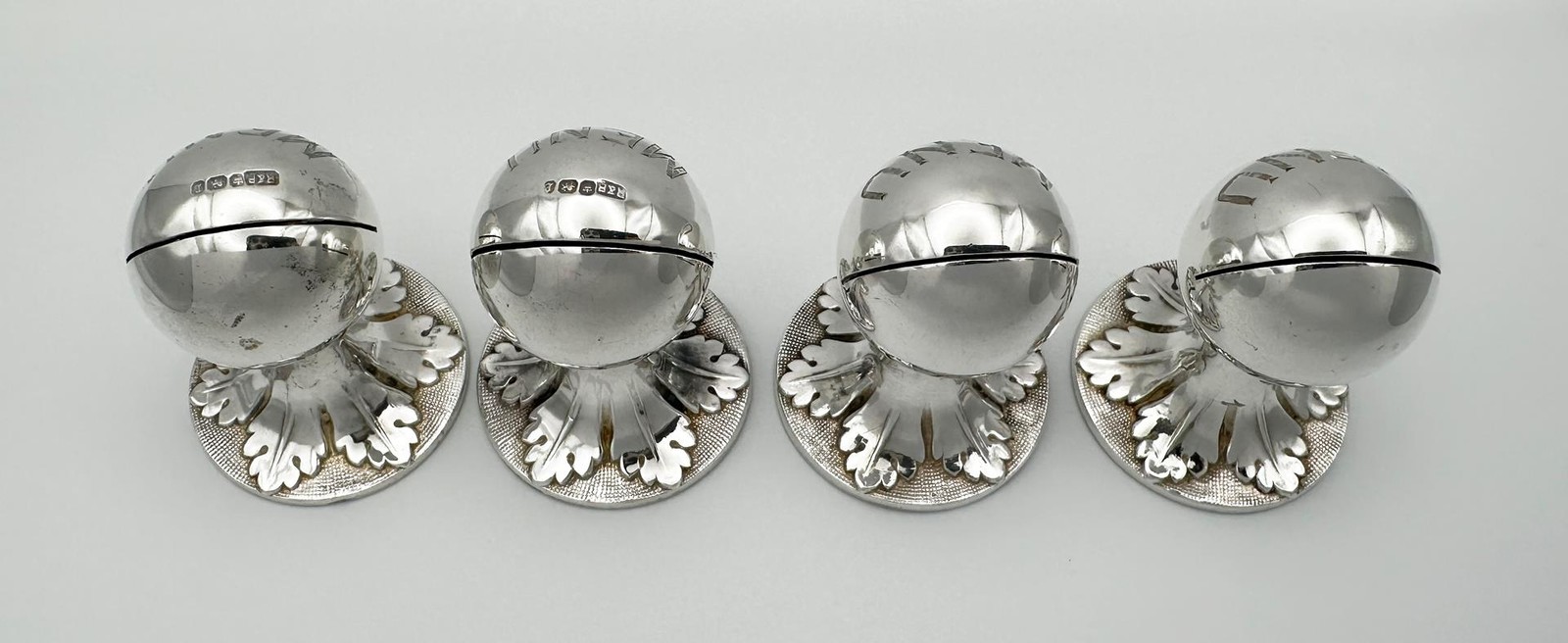 SET 4 VICTORIAN MENU HOLDERS STERLING SILVER & SILVER PLATE 1897 ROBERTS & BELK