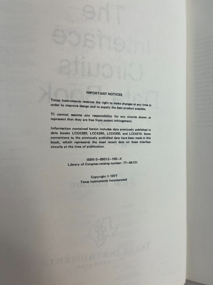 The Interface Circuits Data Book 1st Edition!! Vintage!!