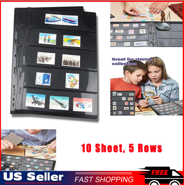 5 Rows Stamp Pages for Stamp Album Binder, 10 Sheet Pages for Stamp Collectors