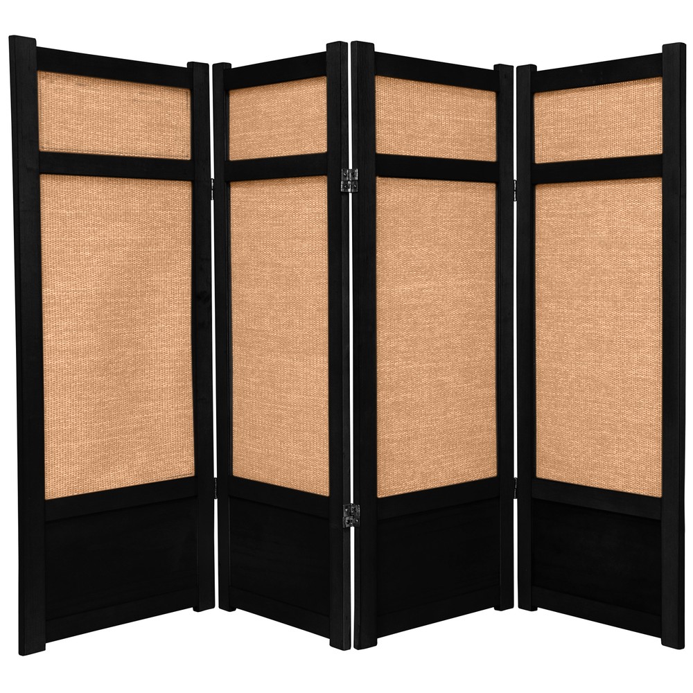 4 ft. Short Low Jute Shoji Screen - 4 Panel - Black